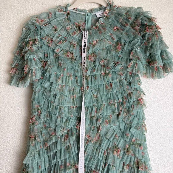 Mac Duggal 8014 Ruffle Tiered Short Sleeve A-Line Dress NWT Sage Multi - Picture 10 of 16